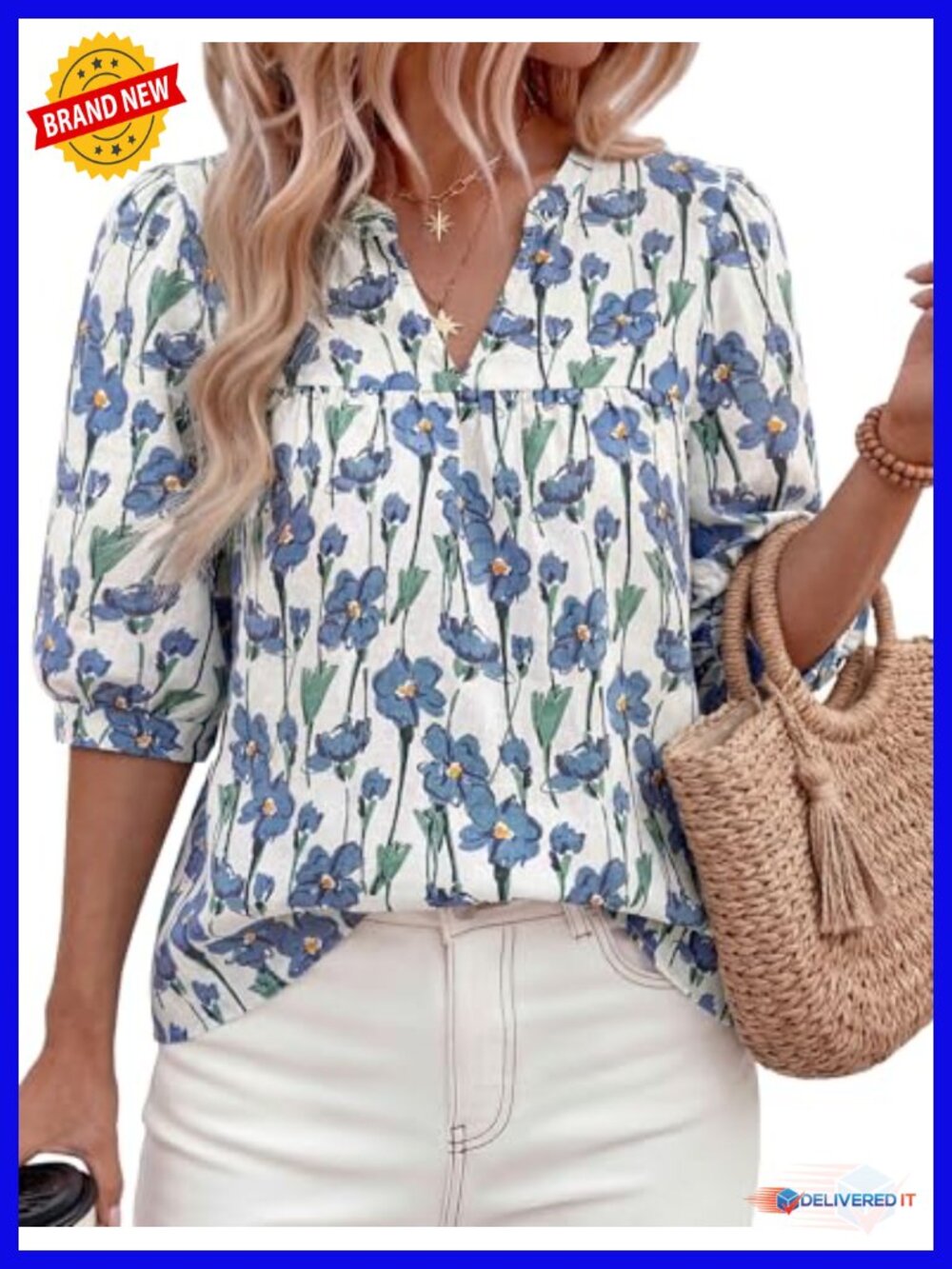 PRETTYGARDEN Women's Summer Floral Boho Dressy Casual V-Neck Short Sleeve Top